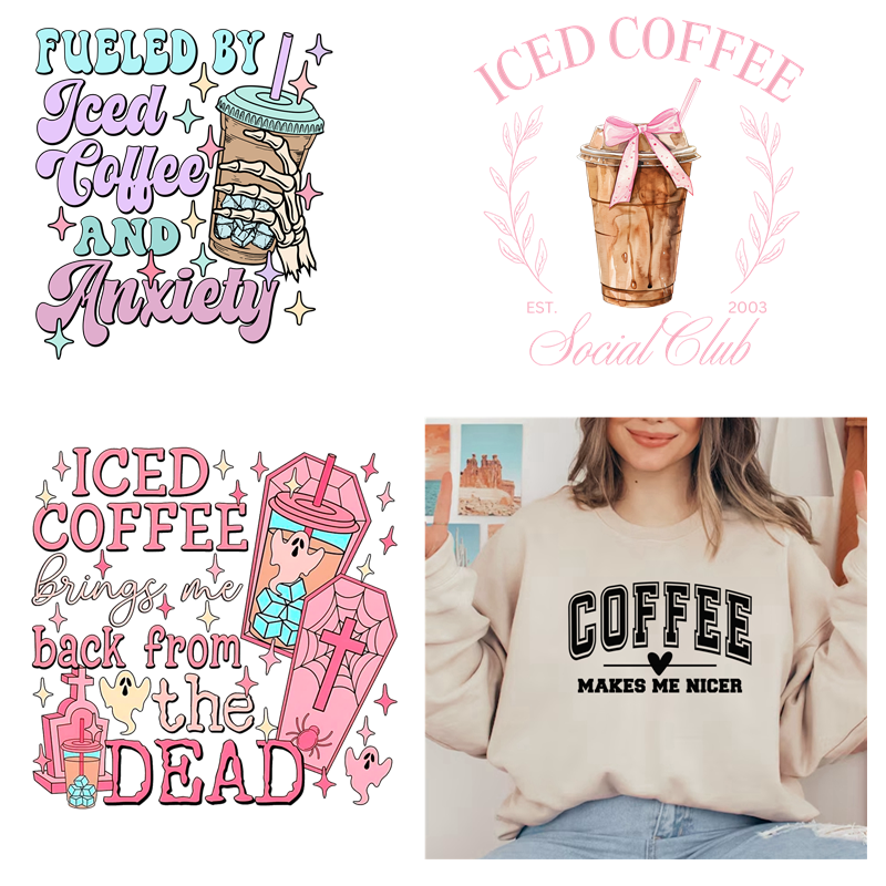 Hot  Iced Coffee  Iron on Stic – Coffee Tea Quotes recenzja i cena